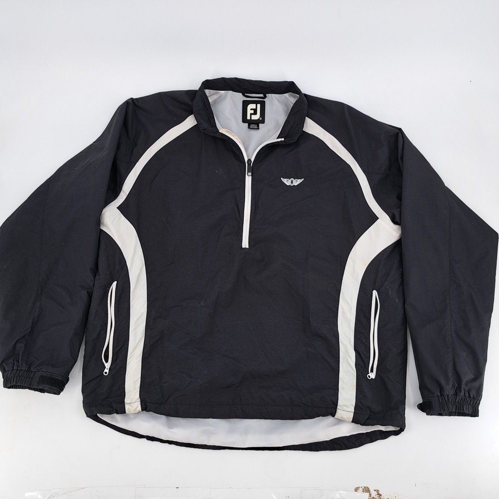 FootJoy FJ Golf Jacket Mens L Black White 1/4 Zip Windbreaker Water Resistant